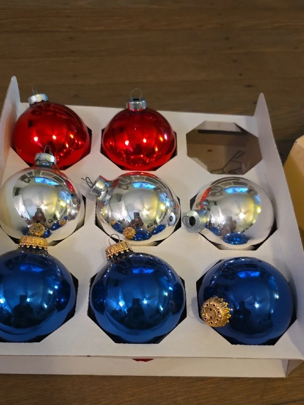 Pyramid Vintage Holiday Glass Ornament Set - Red, Silver & Blue
